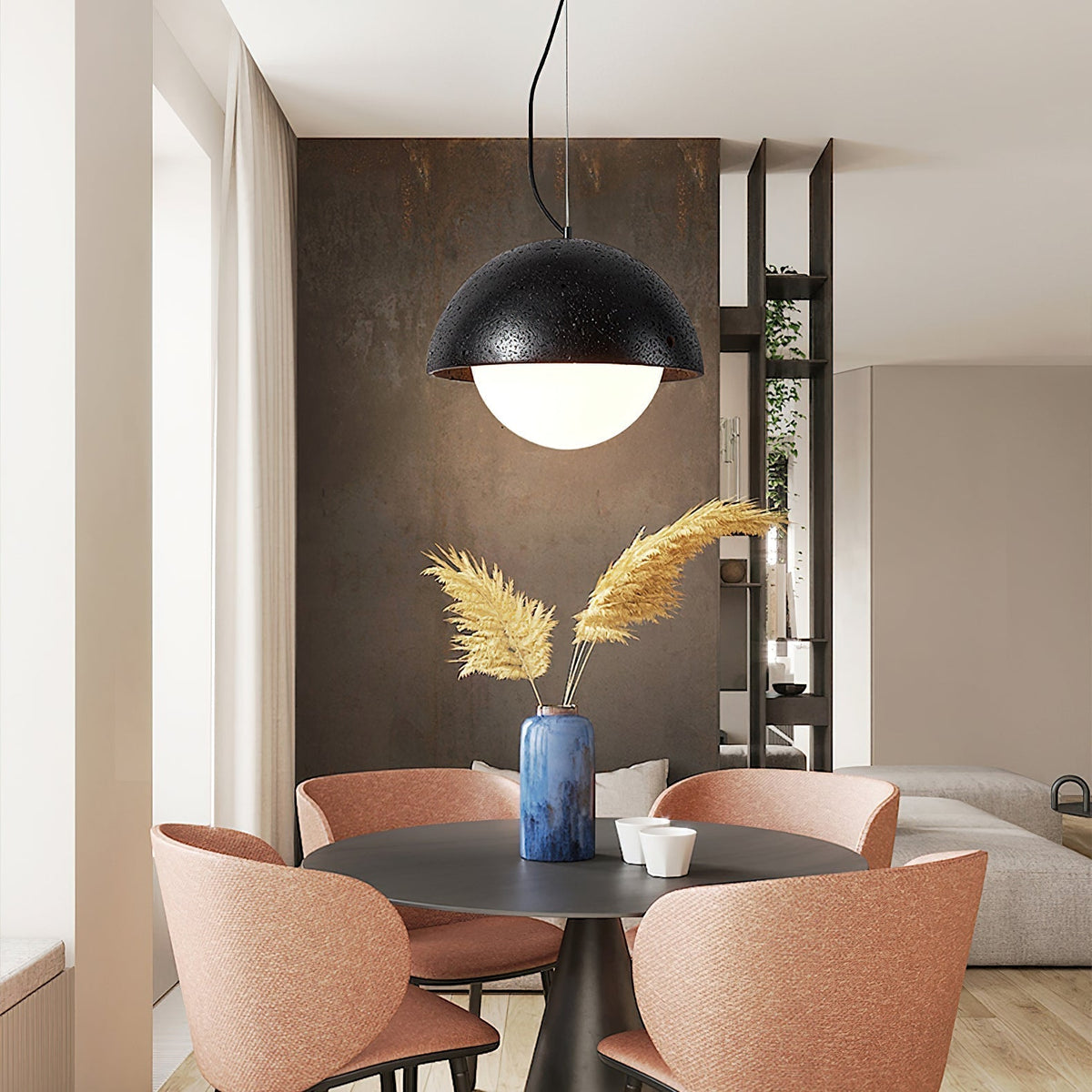 Avdoraris halfronde hanglamp van travertin