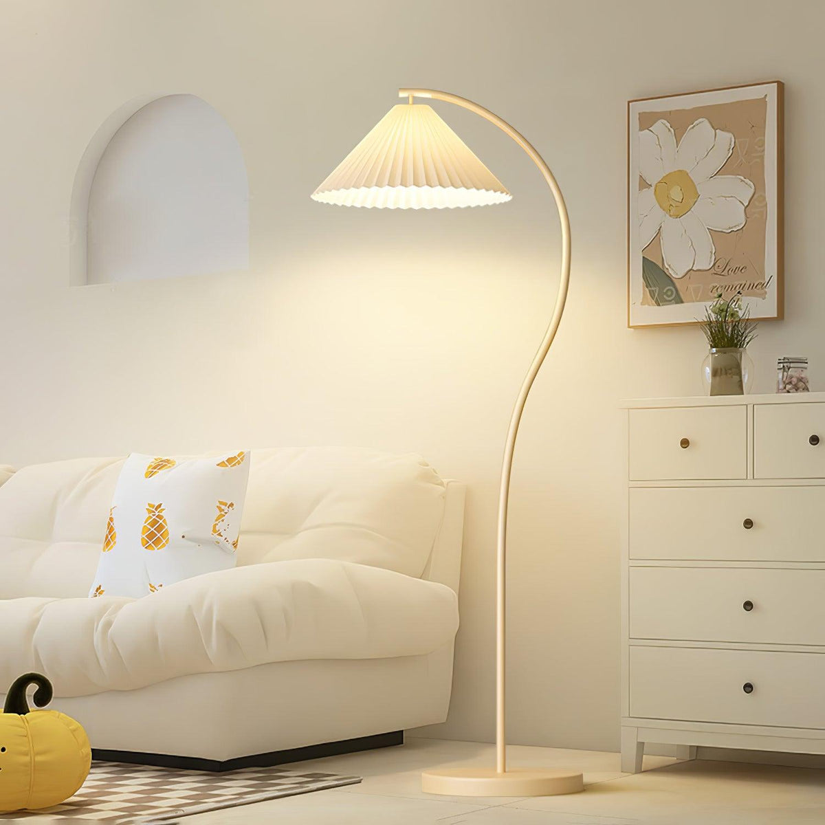 Fyrel minimalistisch vloerlamp van textiel in crème en lichtgeel