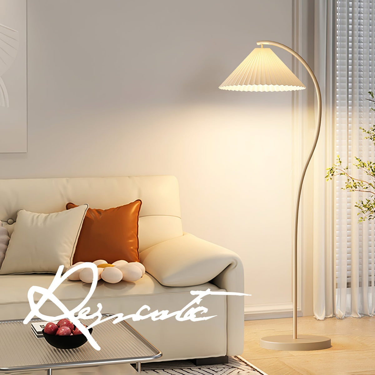Fyrel minimalistisch vloerlamp van textiel in crème en lichtgeel