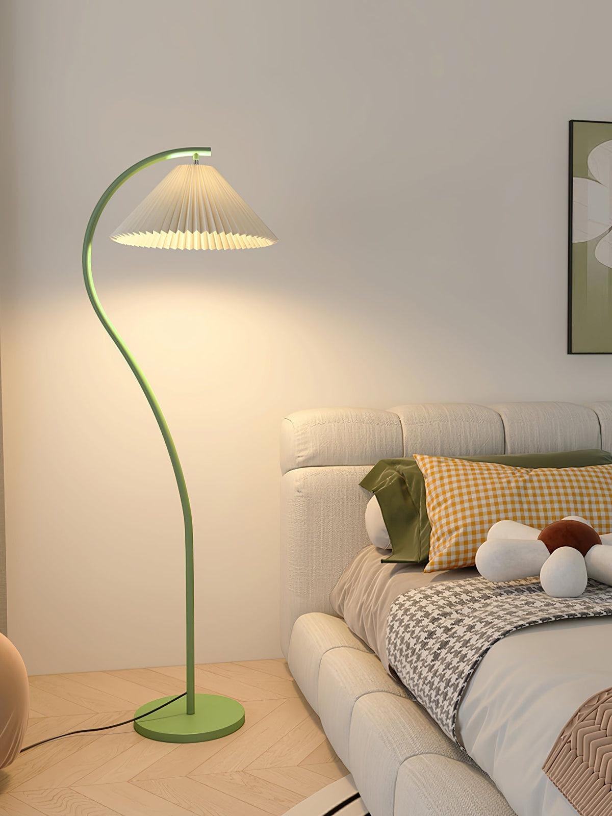 Fyrel minimalistisch vloerlamp van textiel in crème en lichtgeel