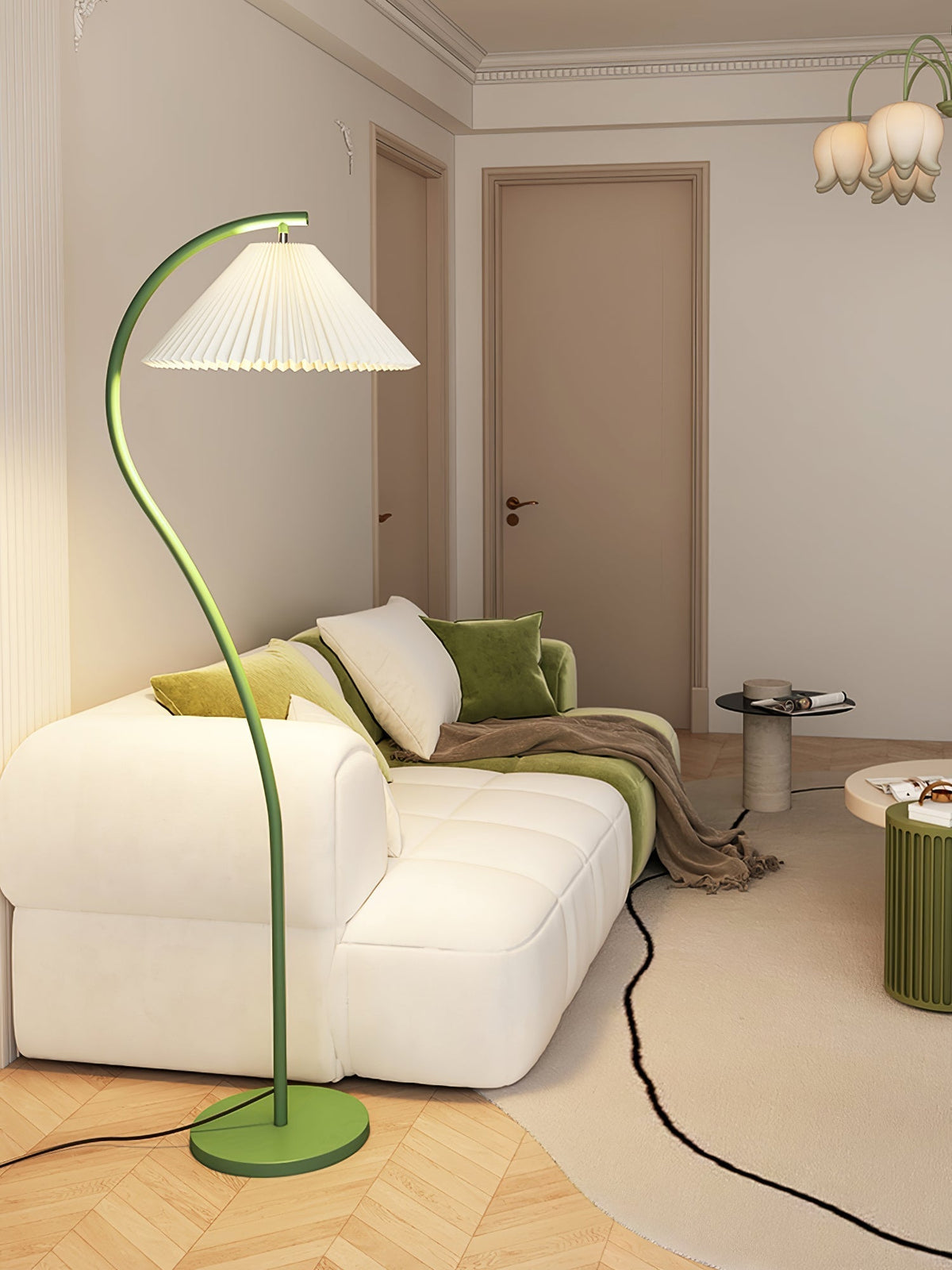 Fyrel minimalistisch vloerlamp van textiel in crème en lichtgeel