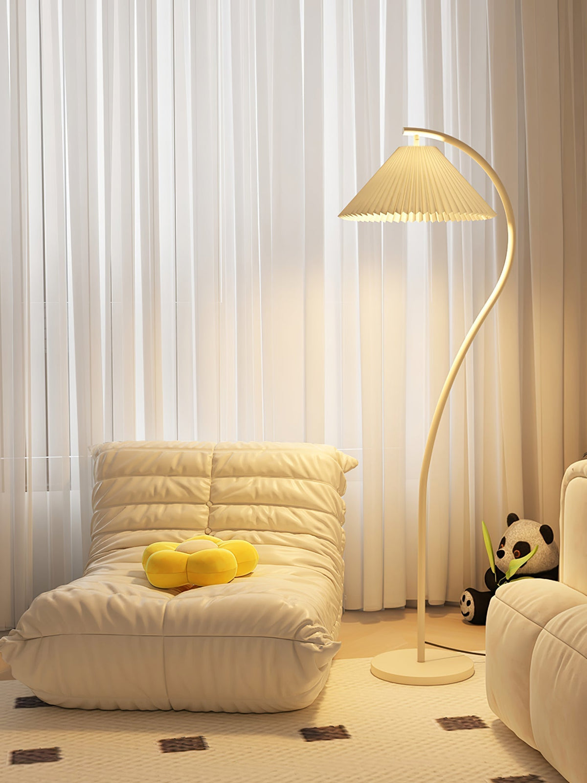 Fyrel minimalistisch vloerlamp van textiel in crème en lichtgeel