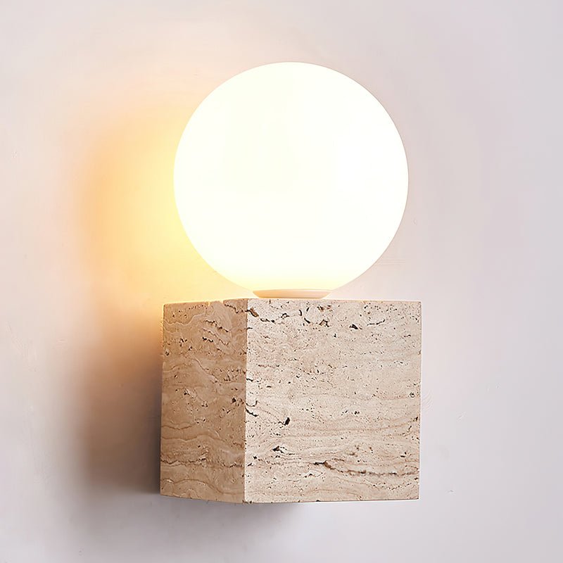 Eurlaean Cube-Base travertin wandlamp