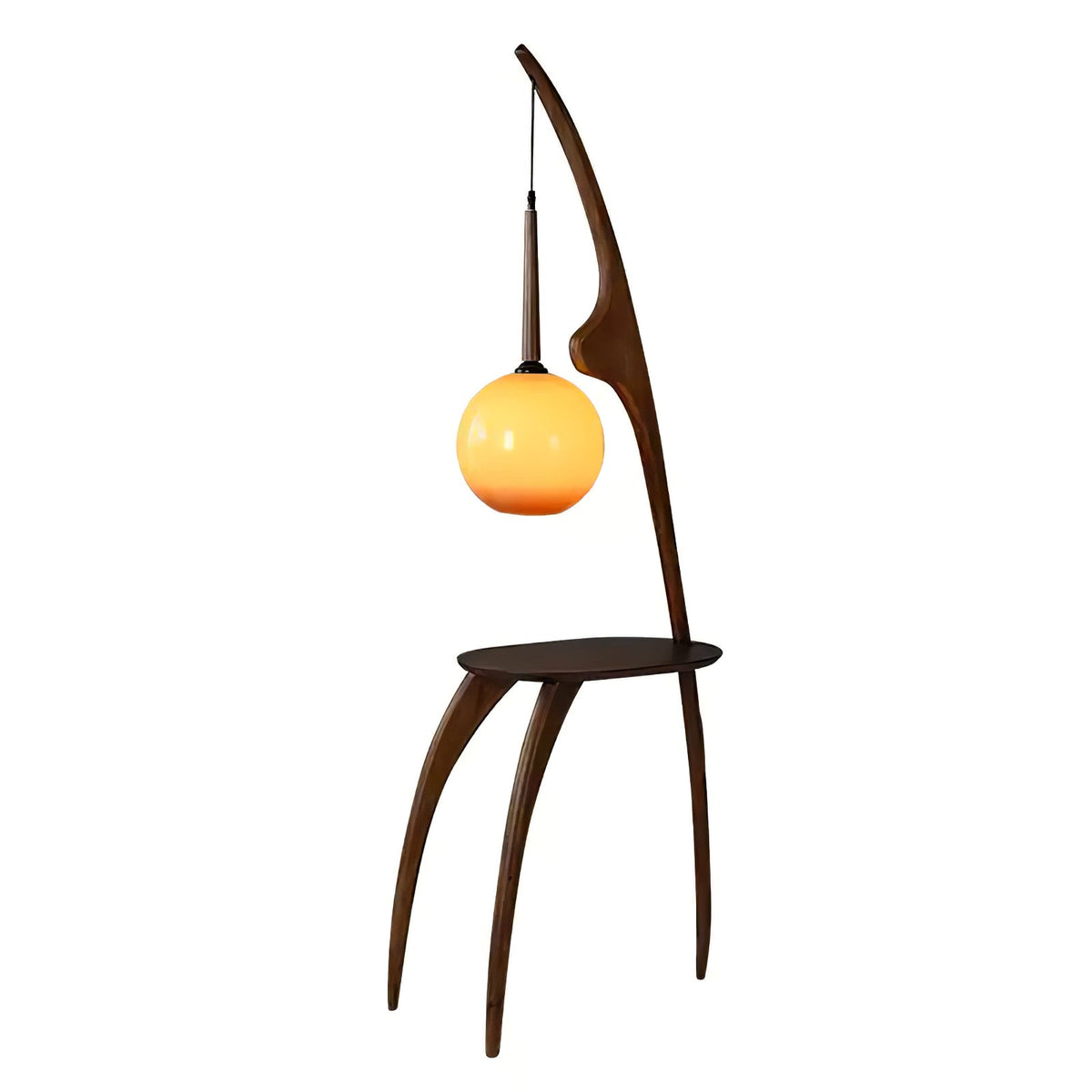 Selisora vloerlamp met gebogen mantisarm in walnootkleur