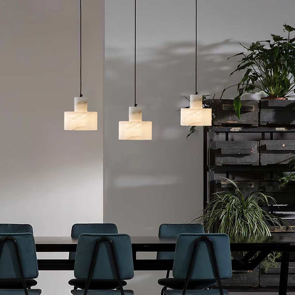 Moderne hanglamp van albast met dubbele cilindervorm