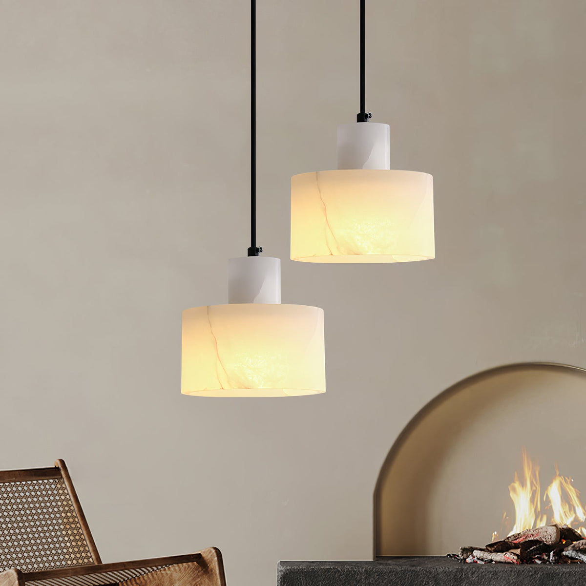 Moderne hanglamp van albast met dubbele cilindervorm
