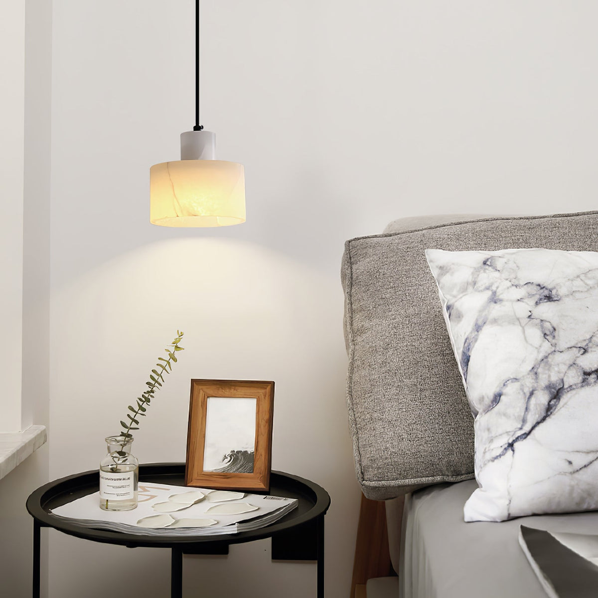 Moderne hanglamp van albast met dubbele cilindervorm