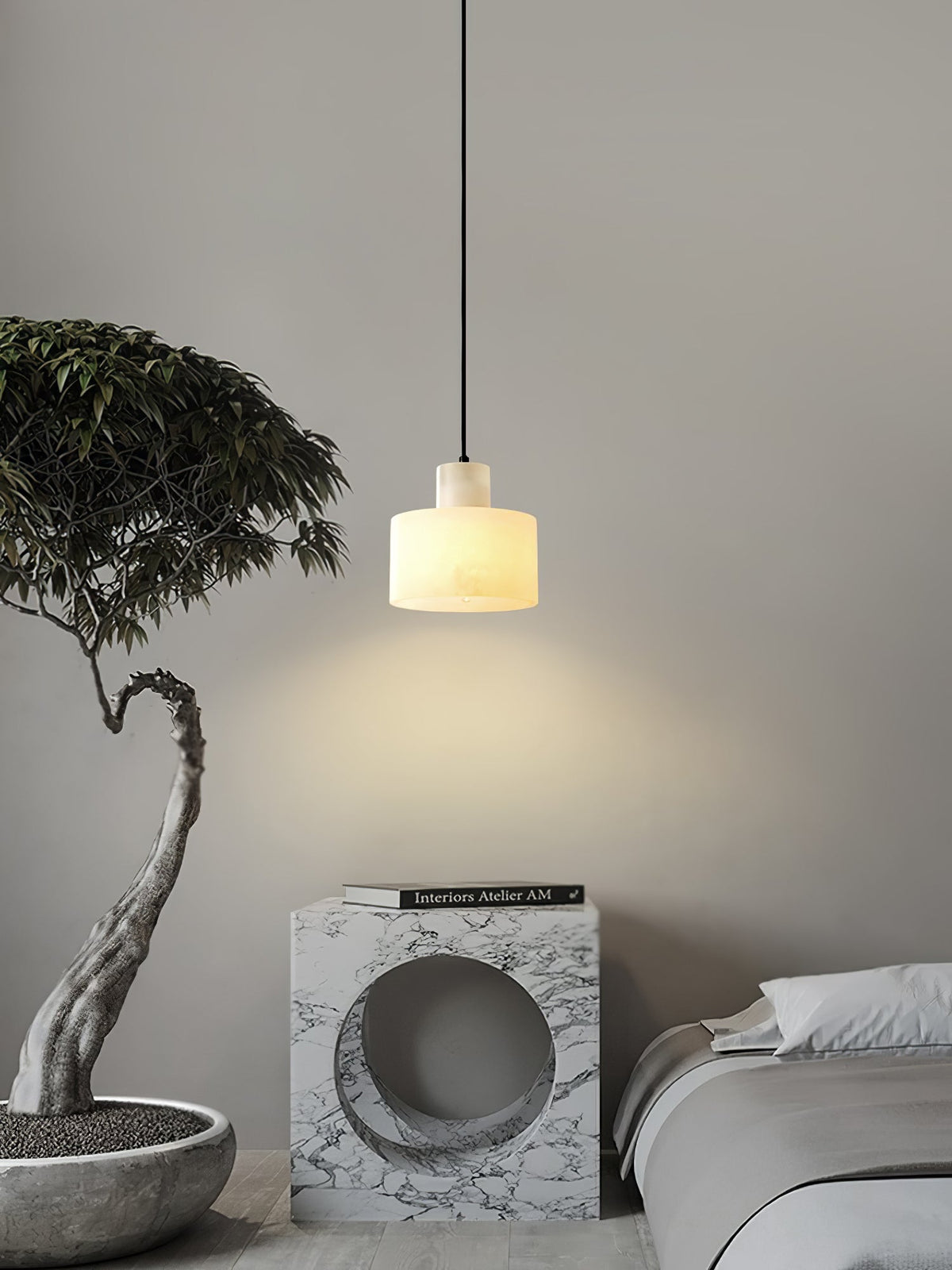 Moderne hanglamp van albast met dubbele cilindervorm