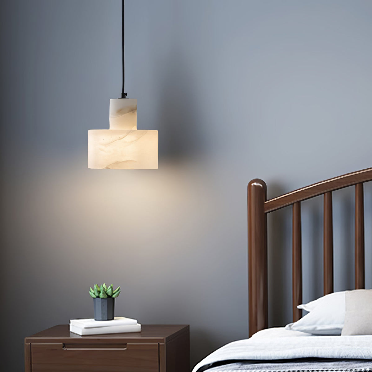 Moderne hanglamp van albast met dubbele cilindervorm