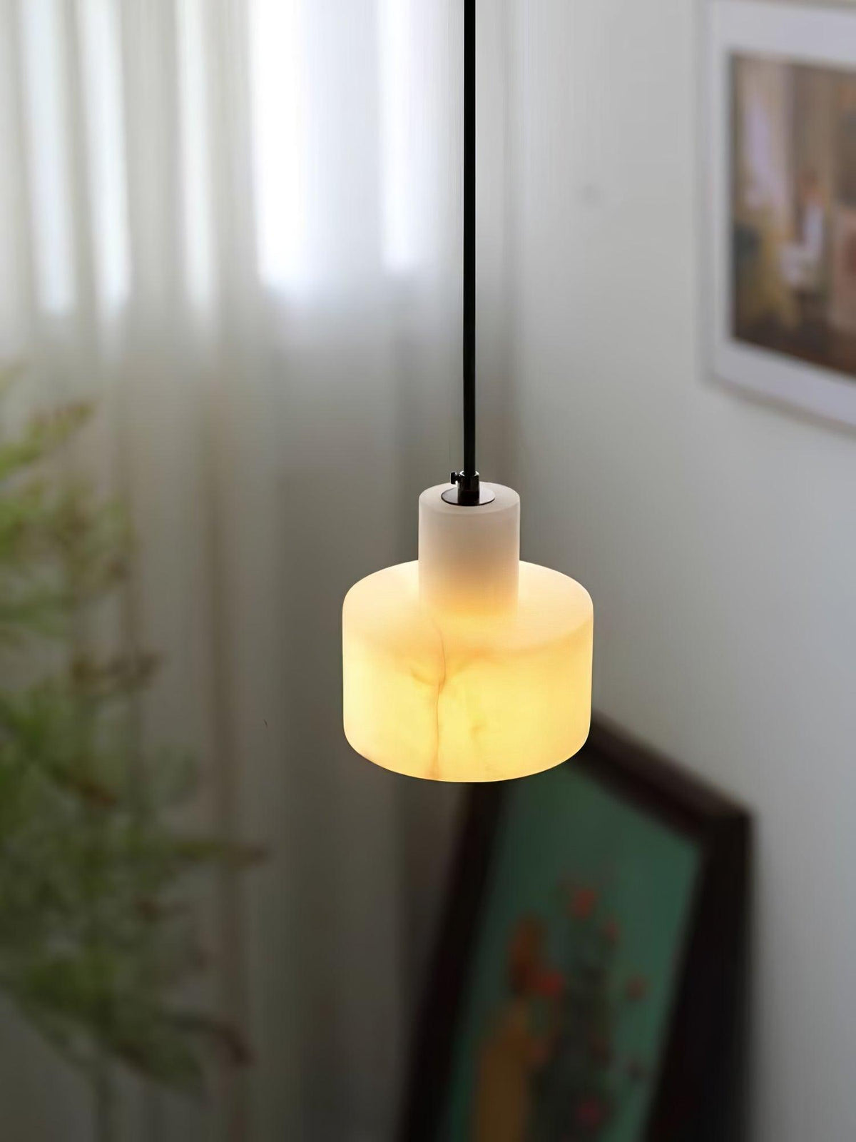 Moderne hanglamp van albast met dubbele cilindervorm