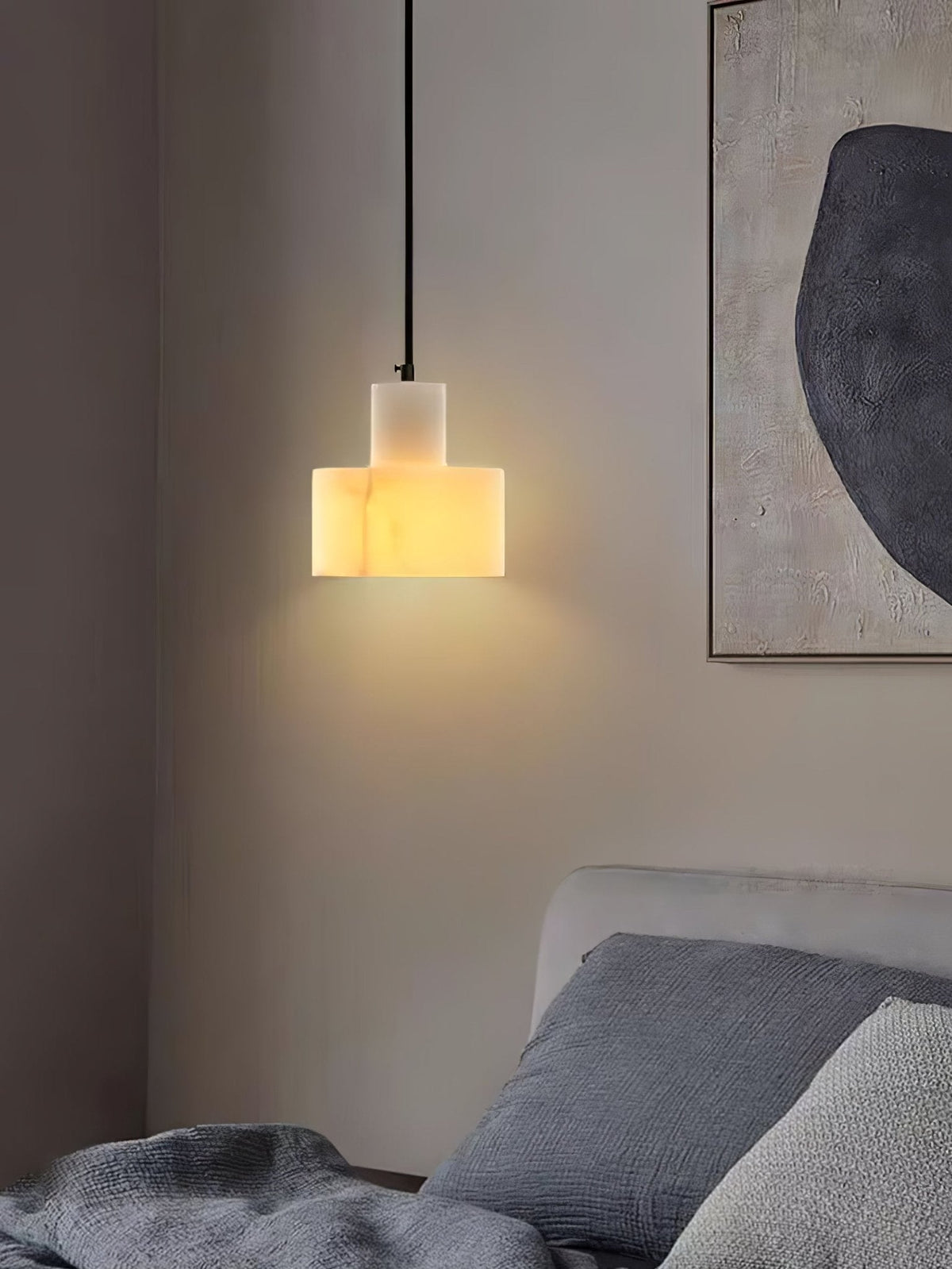 Moderne hanglamp van albast met dubbele cilindervorm