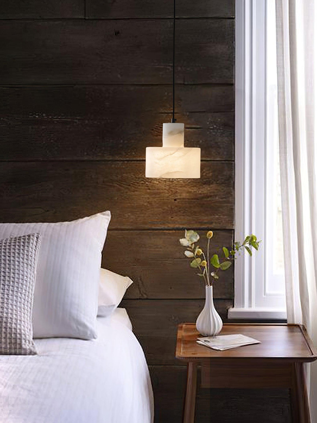 Moderne hanglamp van albast met dubbele cilindervorm