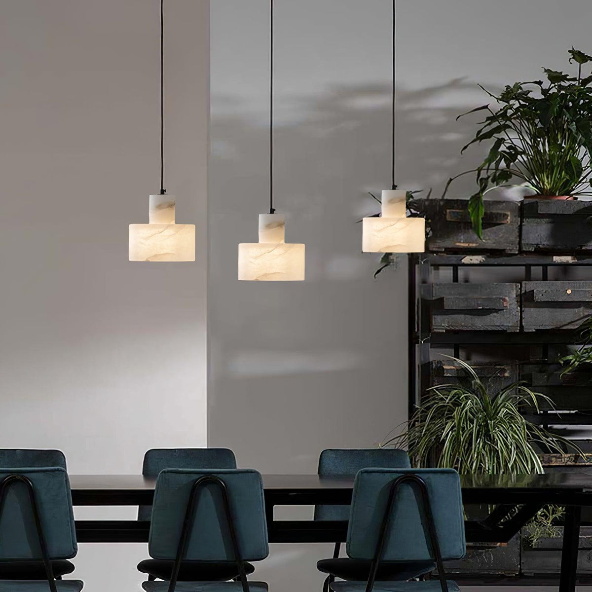 Moderne hanglamp van albast met dubbele cilindervorm