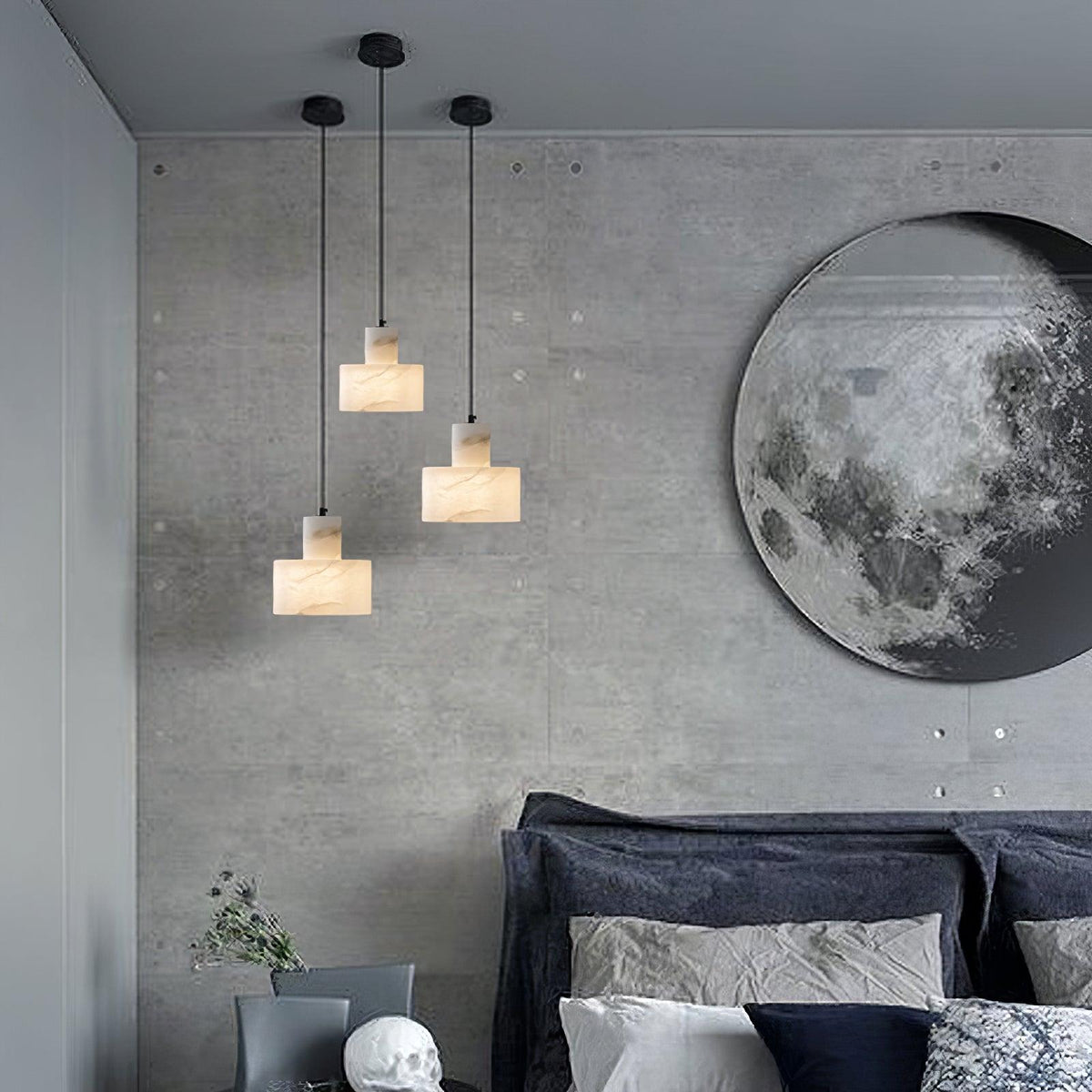 Moderne hanglamp van albast met dubbele cilindervorm