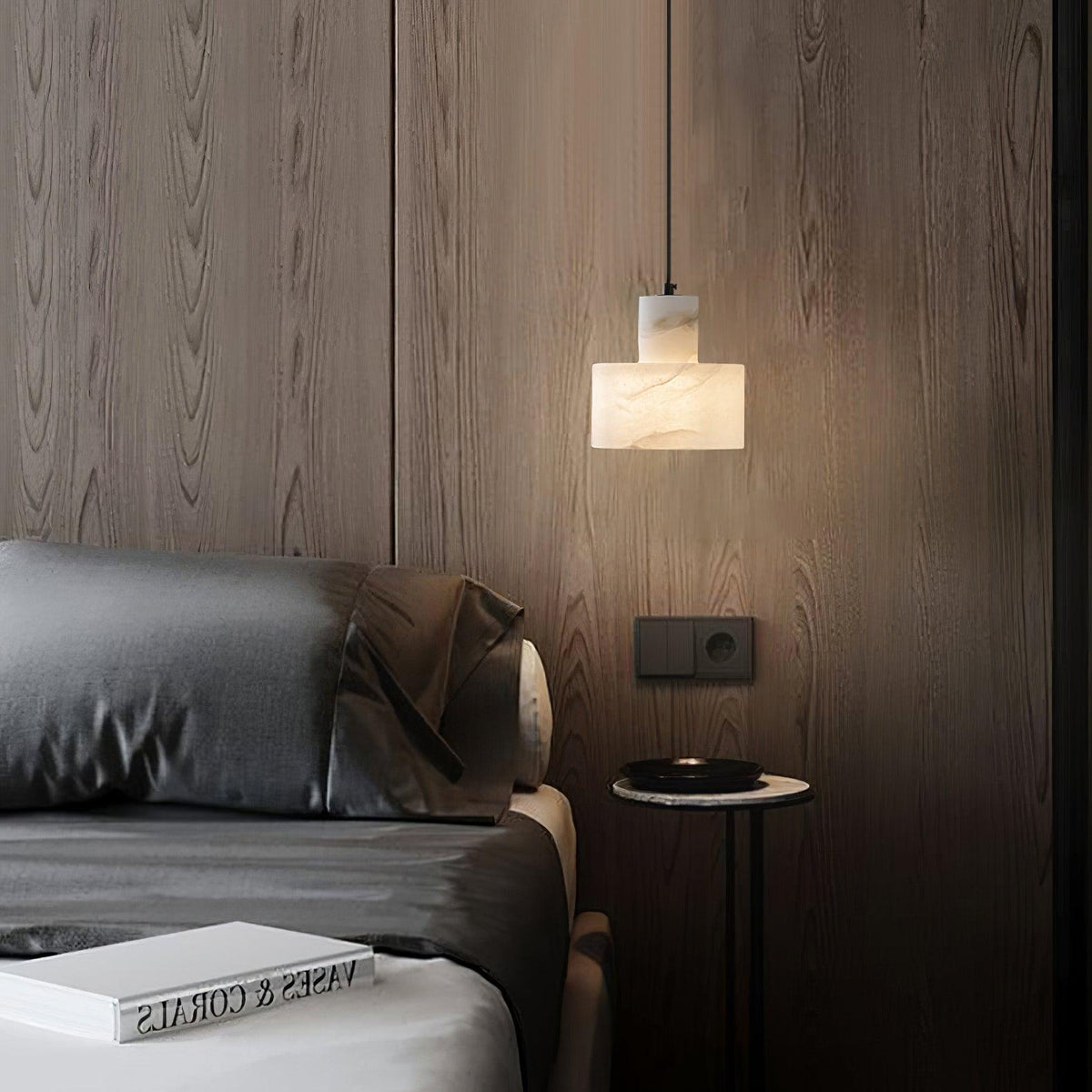 Moderne hanglamp van albast met dubbele cilindervorm