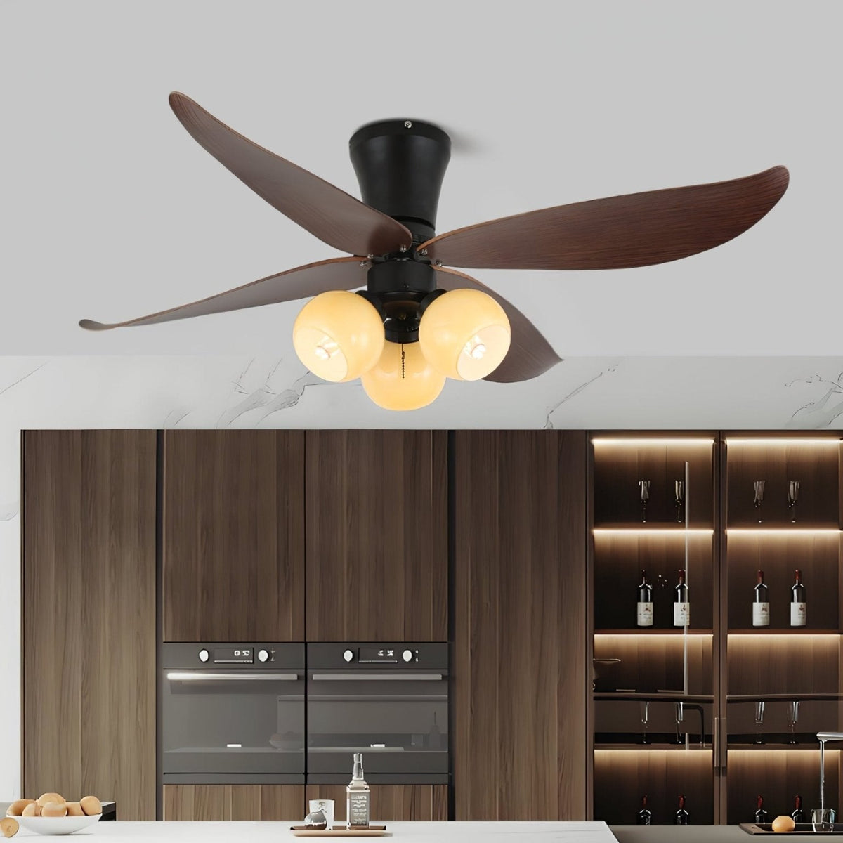 Lunair Vintage plafondventilator met verlichting van walnoothout en glas