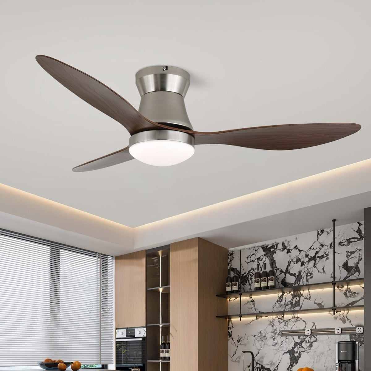 Zerath Moderne plafondventilator met verlichting van walnoothout