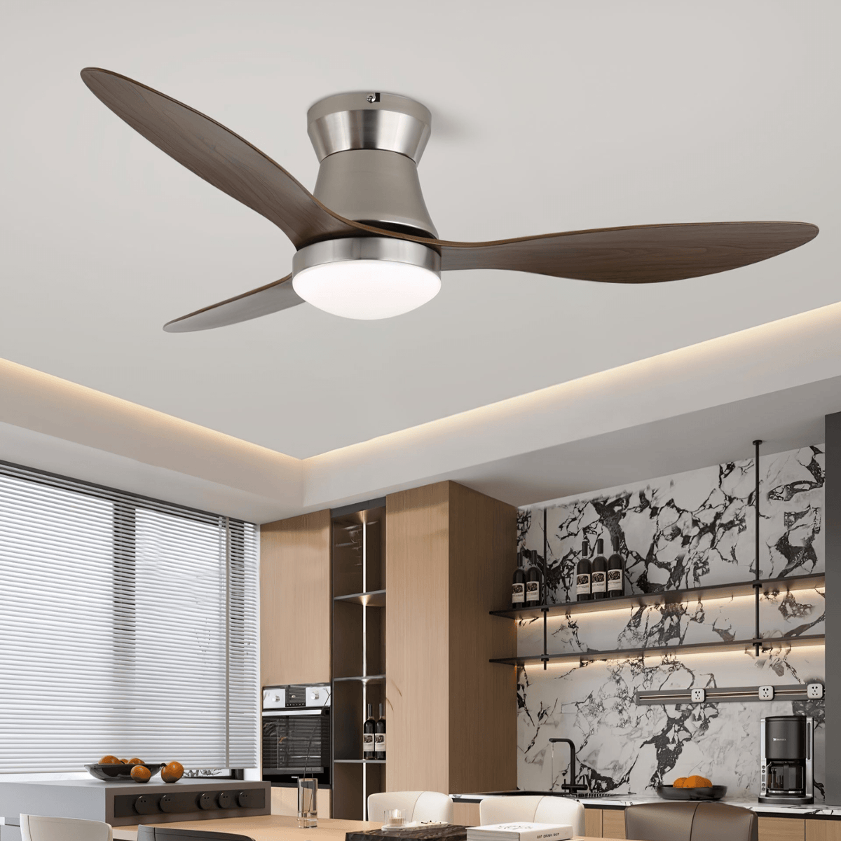 Zerath Moderne plafondventilator met verlichting van walnoothout