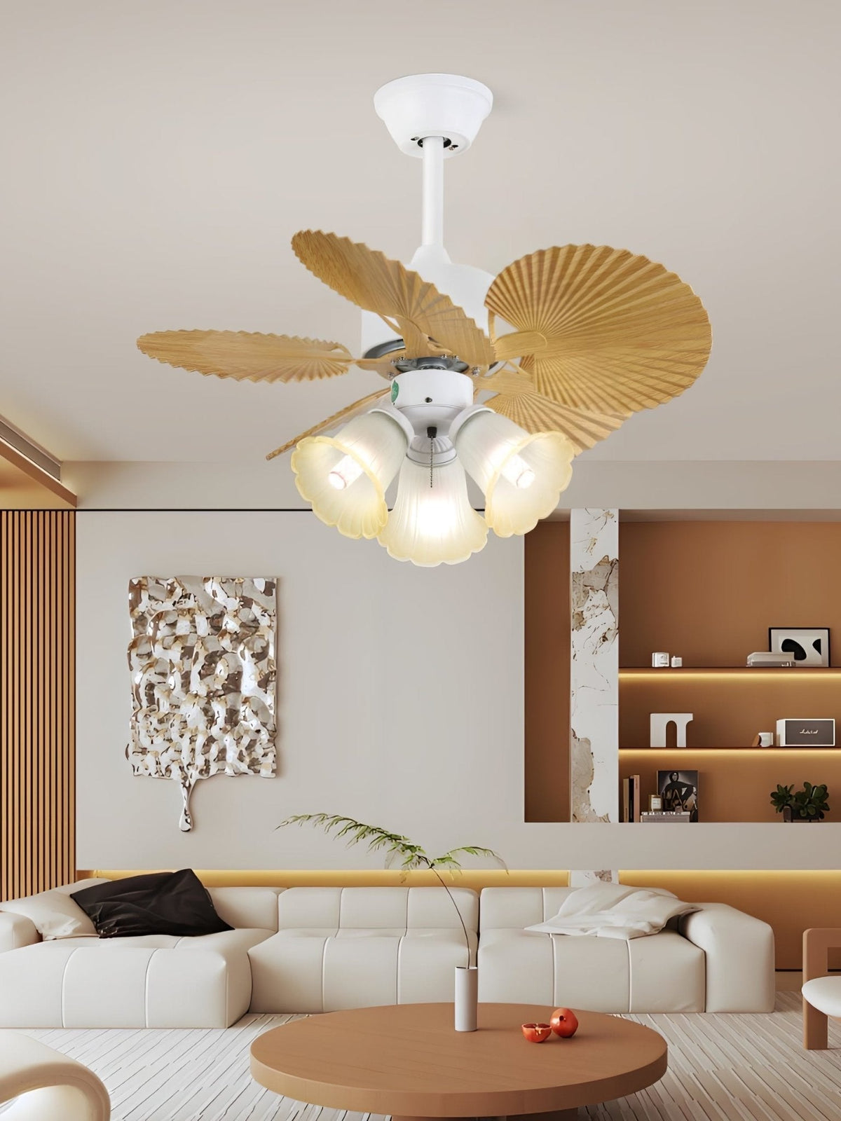 Elvoelle Vintage Houten glas Plafondventilator met Verlichting