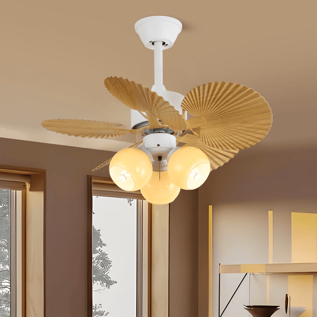 Elvoelle Vintage Houten glas Plafondventilator met Verlichting