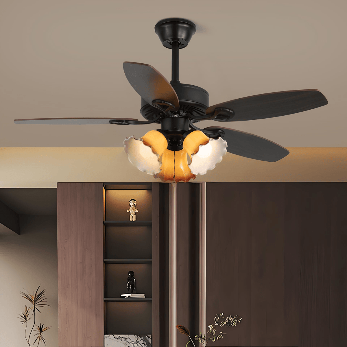 Calviera Vintage hout glas plafondventilator met verlichting
