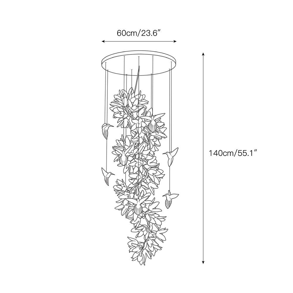 Riveora kroonluchter met goudkleurige afwerking en paarse bloemen
