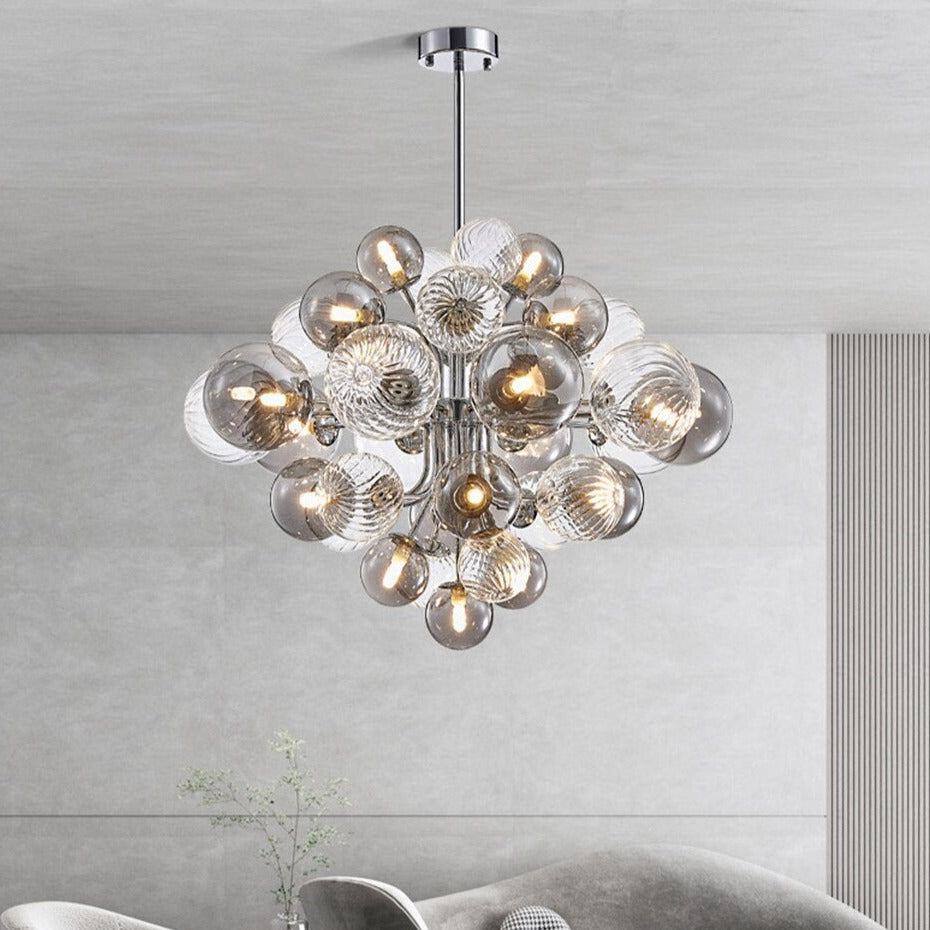 Valentina Modern Tros Bubble Kroonluchters Zilver Glas Metaal Woonkamer