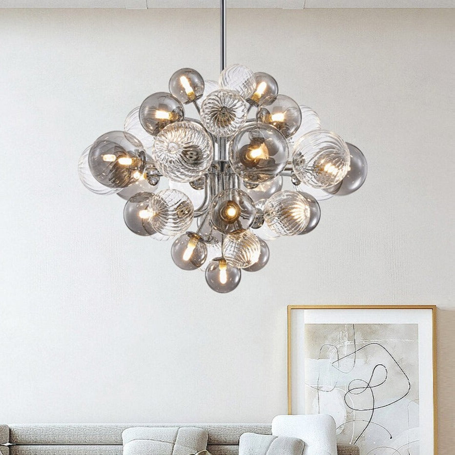 Valentina Modern Tros Bubble Kroonluchters Zilver Glas Metaal Woonkamer