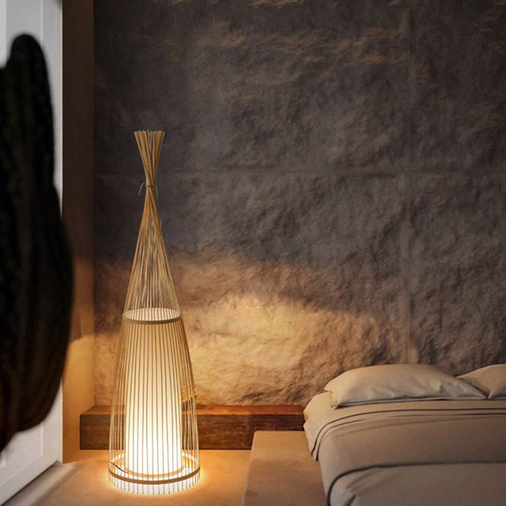 Ozawa Rustieke Design Staande Vloerlamp Rotan/Stof Slaapkamer/Woonkamer/Eetkamer