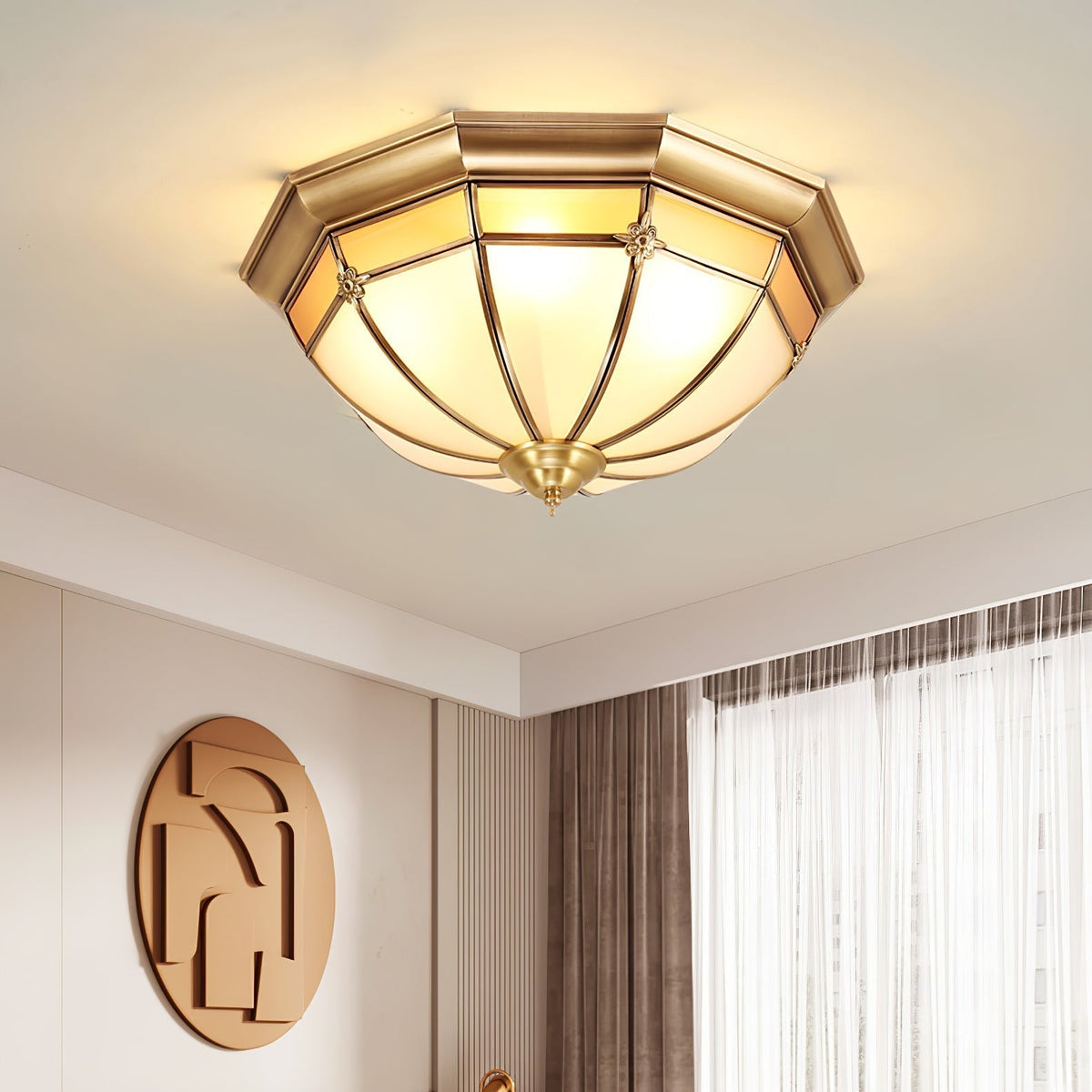 Vovynan elegantie koepelvormige messing glas vlakke plafondlamp