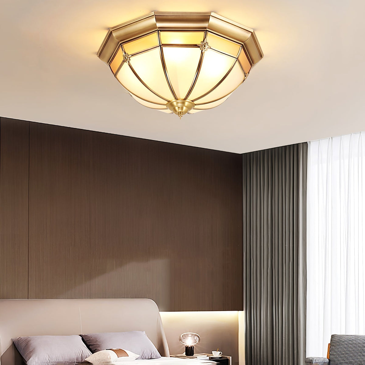 Vovynan elegantie koepelvormige messing glas vlakke plafondlamp