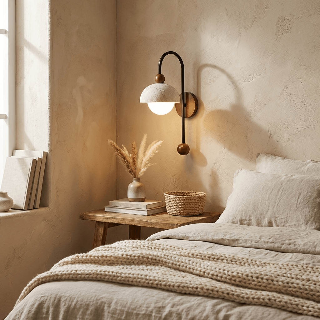 Koepel bollen travertin Arc wandlamp