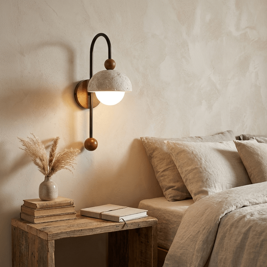 Koepel bollen travertin Arc wandlamp