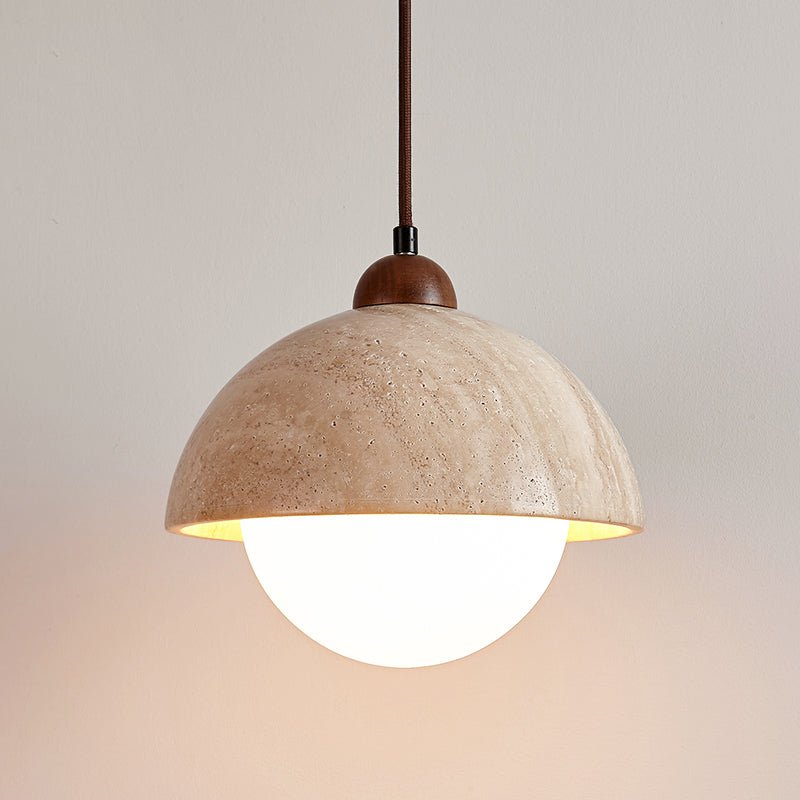 Nolven hanglamp van geel travertin en walnoot