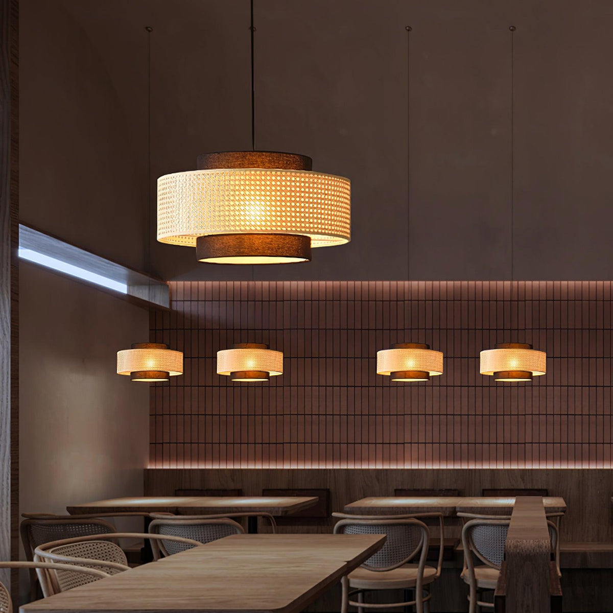 Zerither rotan hanglamp met stoffen kap