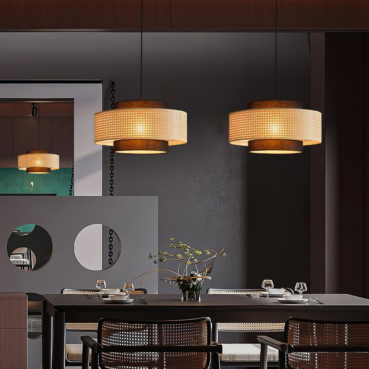 Zerither rotan hanglamp met stoffen kap