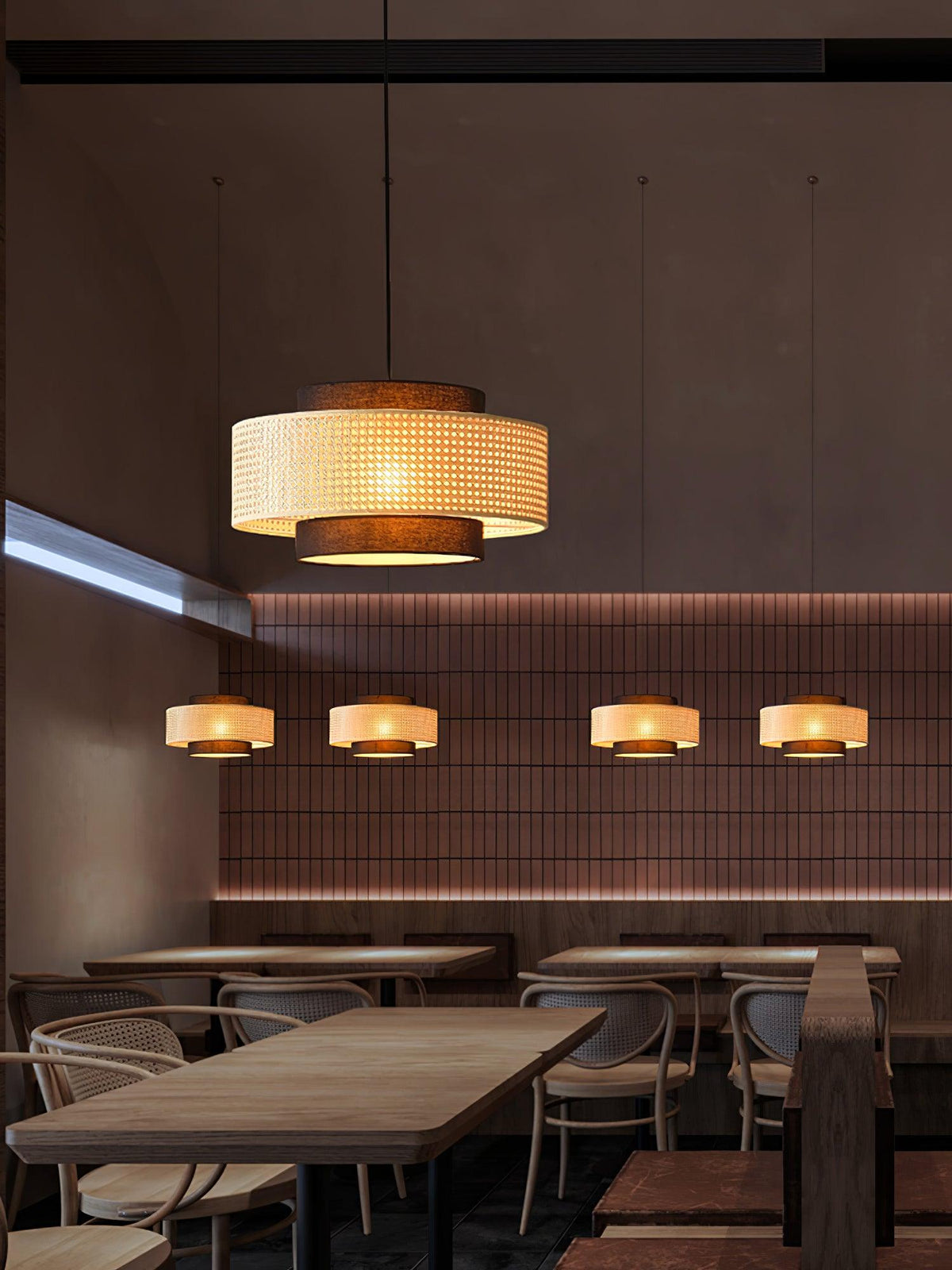 Zerither rotan hanglamp met stoffen kap