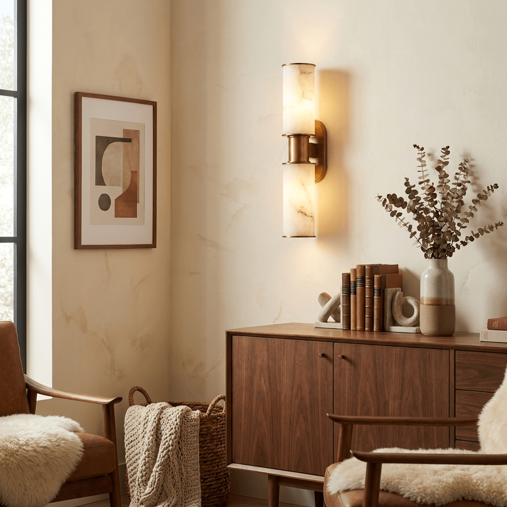 Velmora albasten wandlamp met Goudkleurige Afwerking en Kap