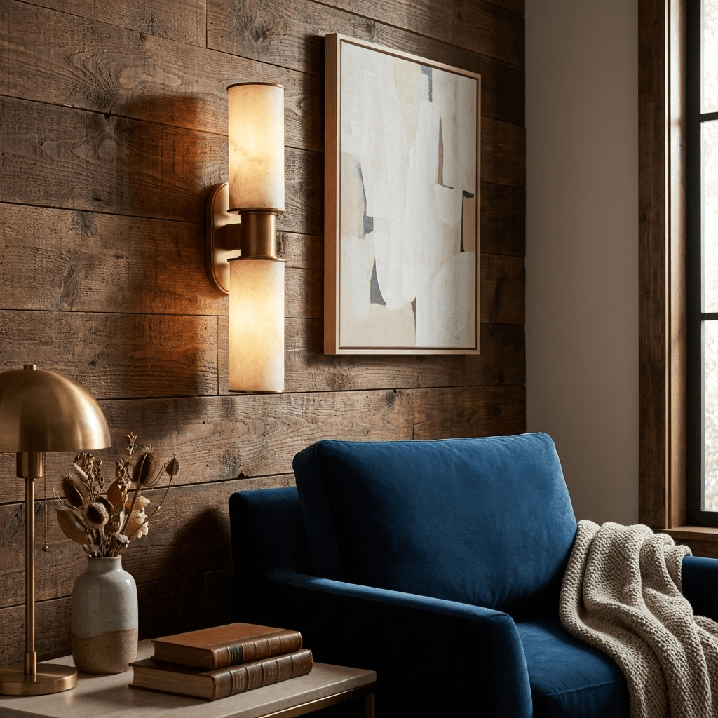 Velmora albasten wandlamp met Goudkleurige Afwerking en Kap