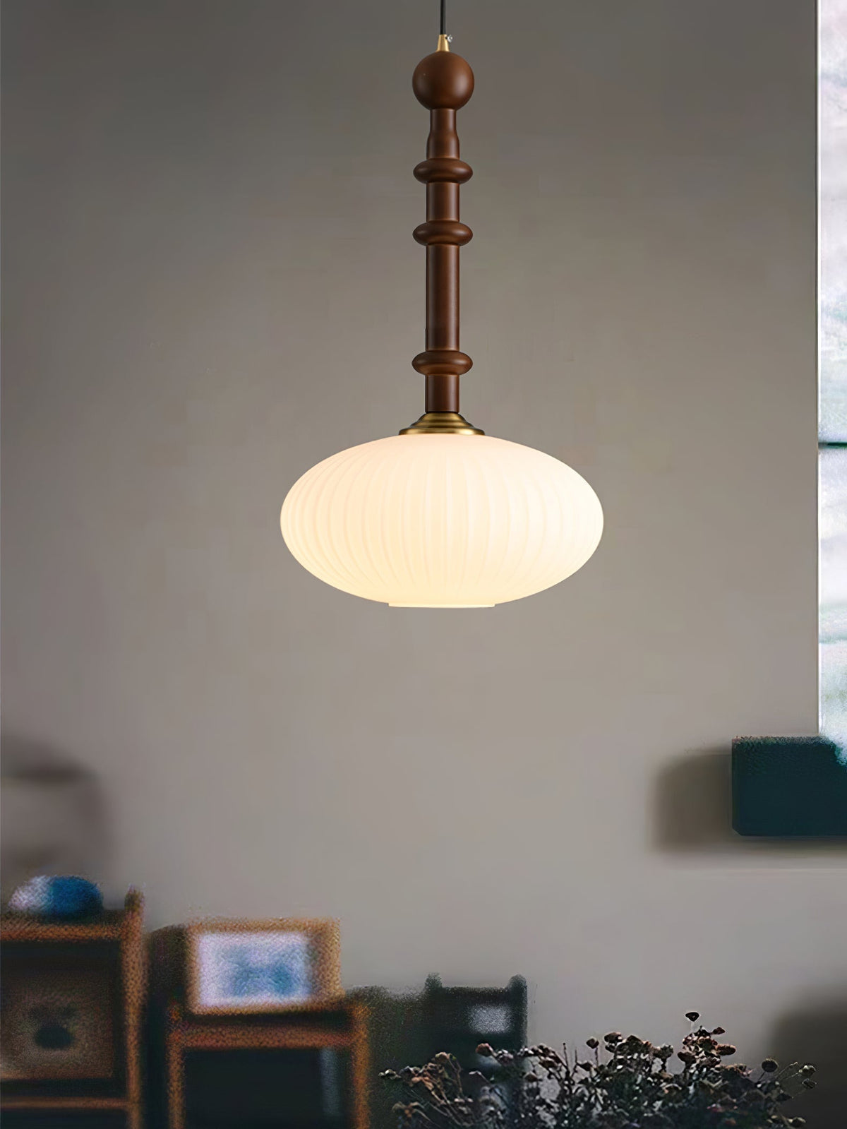 Iliror Traditionele hanglamp van Hout en glas