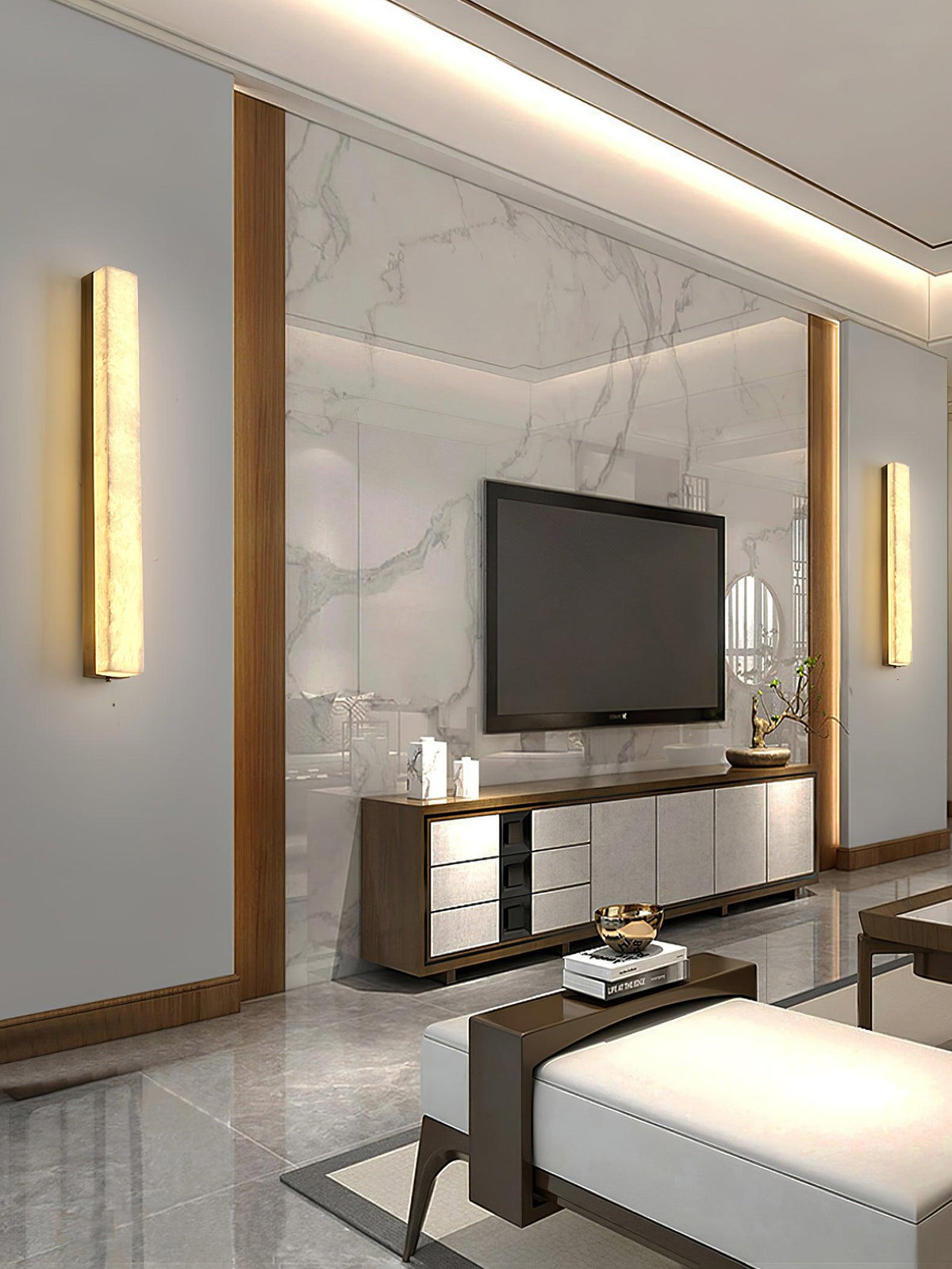 Nivearia Minimalistische wandlamp van albast rechthoekig