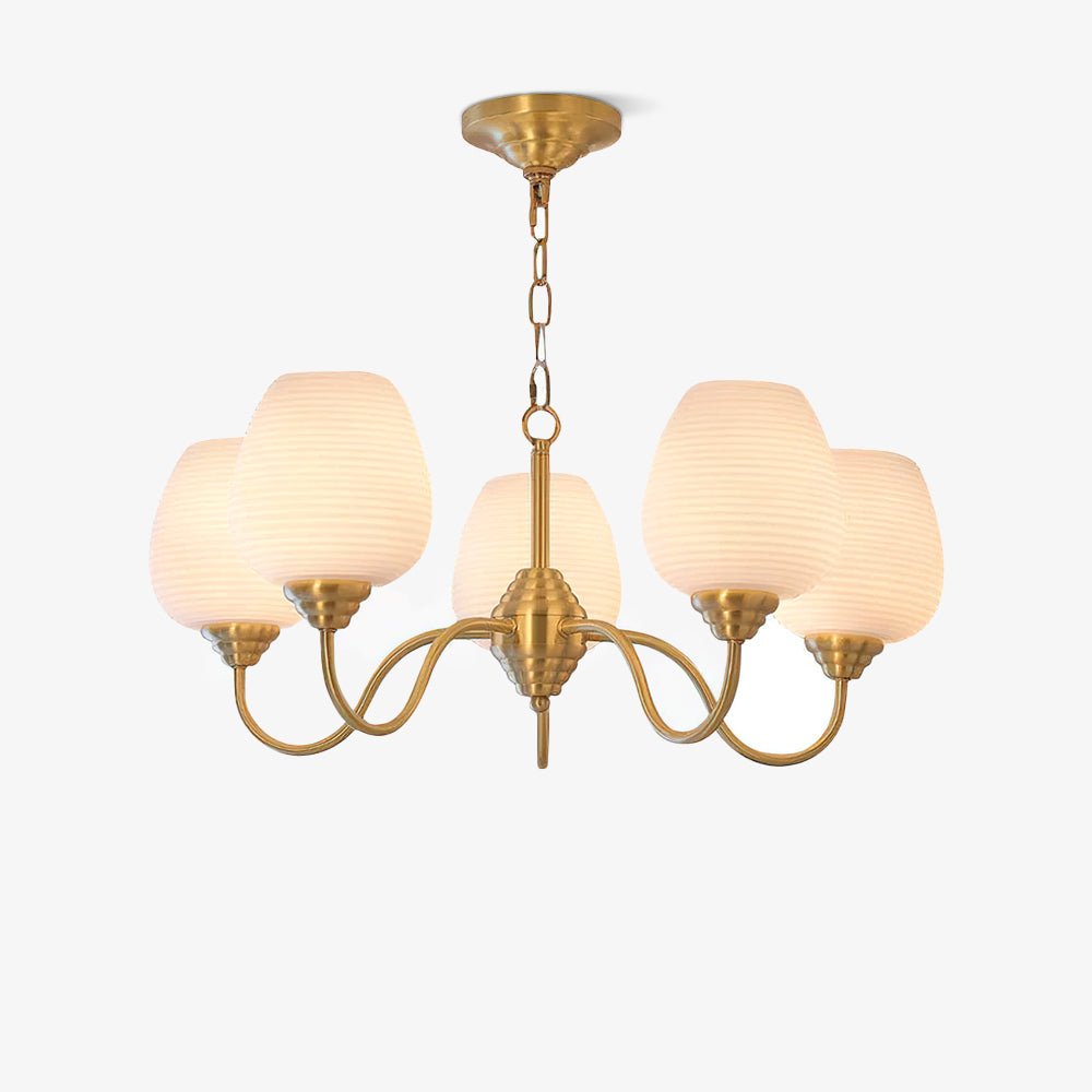 Celenian kroonluchter antiek messing wit glas