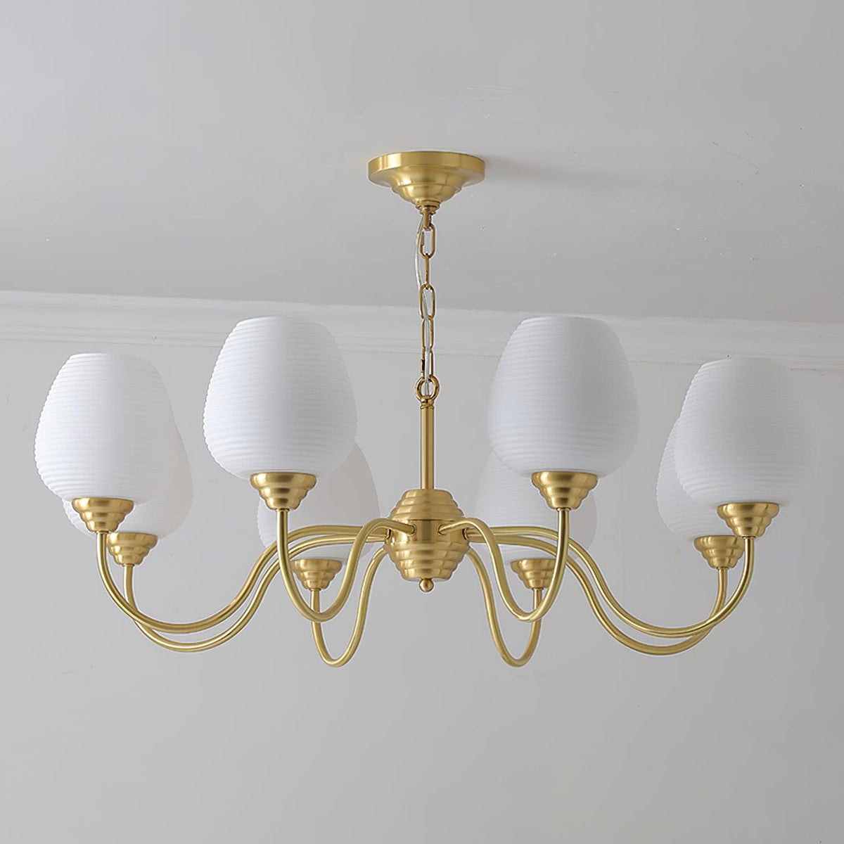 Celenian kroonluchter antiek messing wit glas