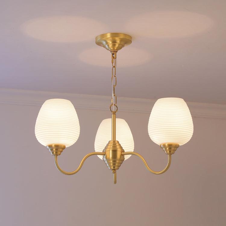Celenian kroonluchter antiek messing wit glas