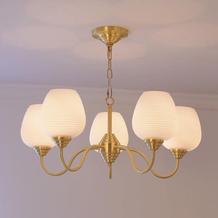 Celenian kroonluchter antiek messing wit glas