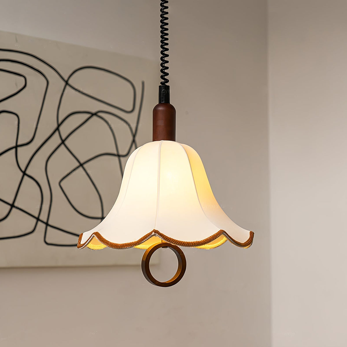 Eurvaryra klassieke elegantie hanglamp van textiel en hout