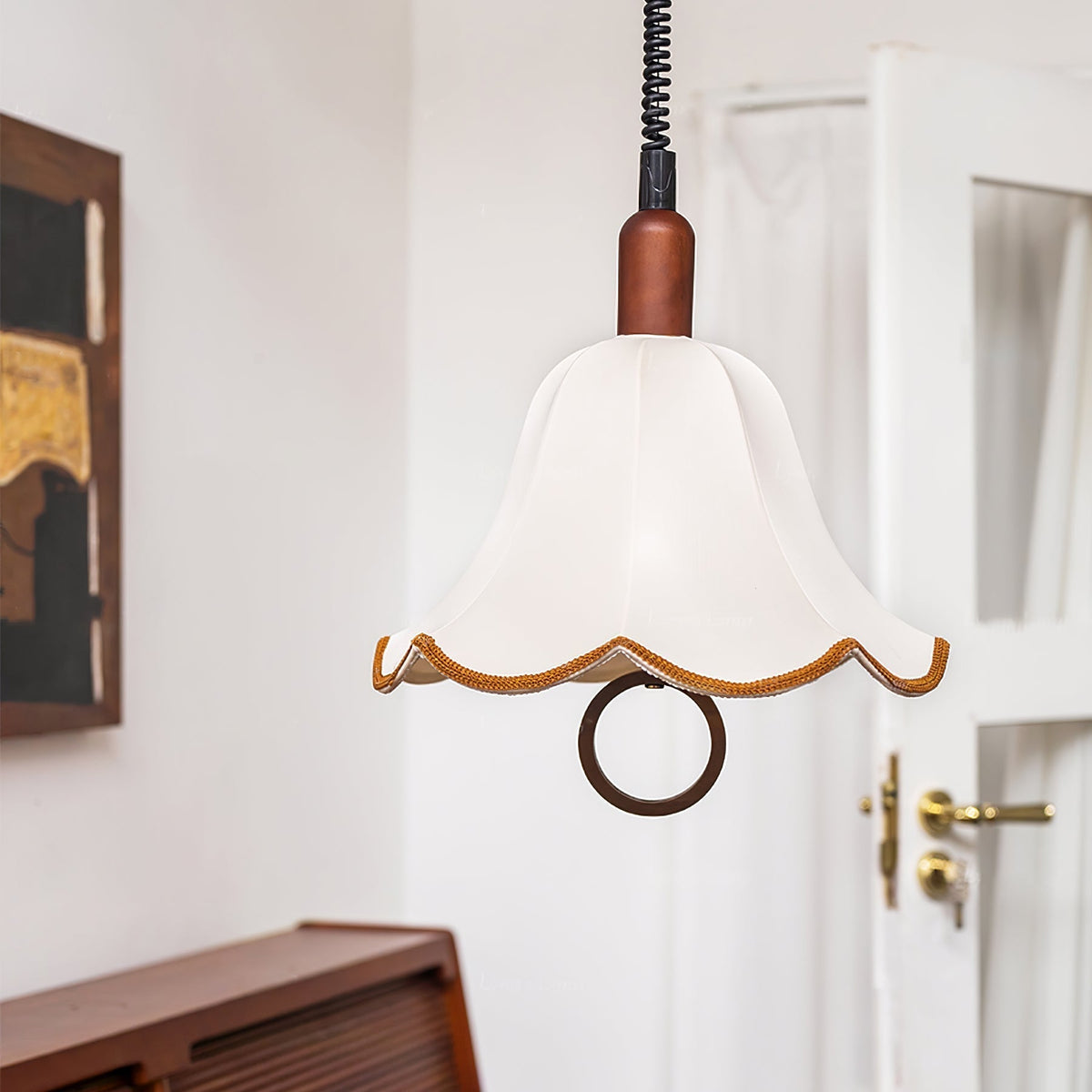Eurvaryra klassieke elegantie hanglamp van textiel en hout