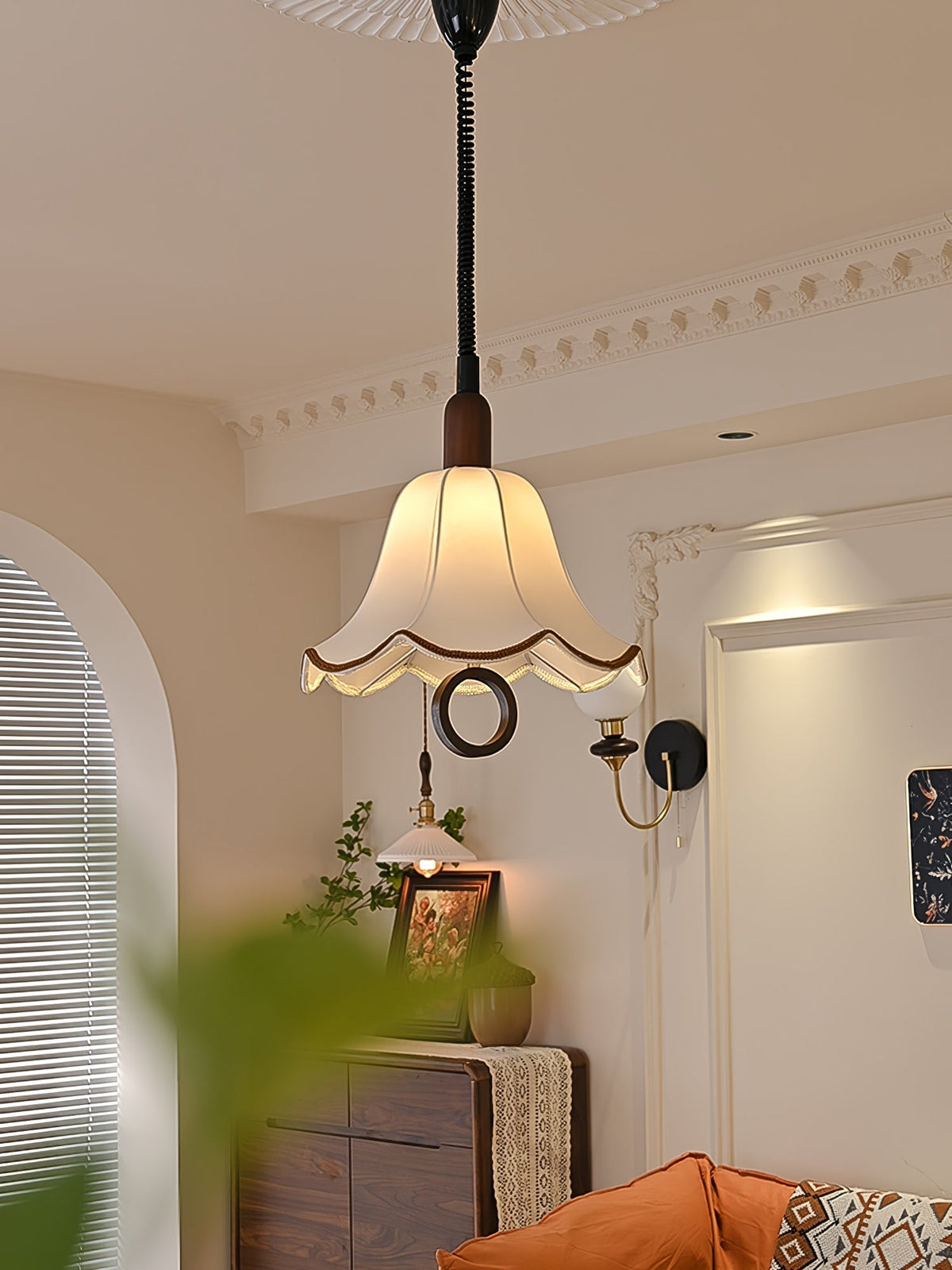 Eurvaryra klassieke elegantie hanglamp van textiel en hout