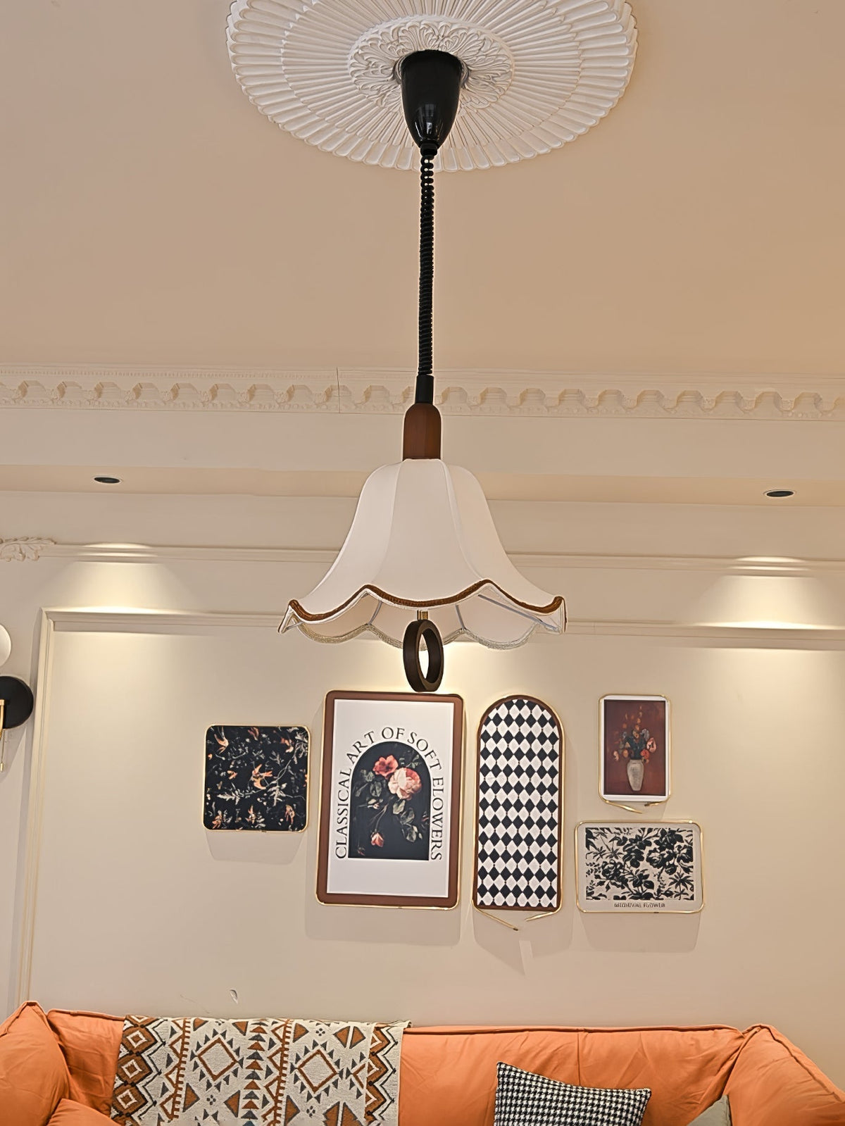 Eurvaryra klassieke elegantie hanglamp van textiel en hout