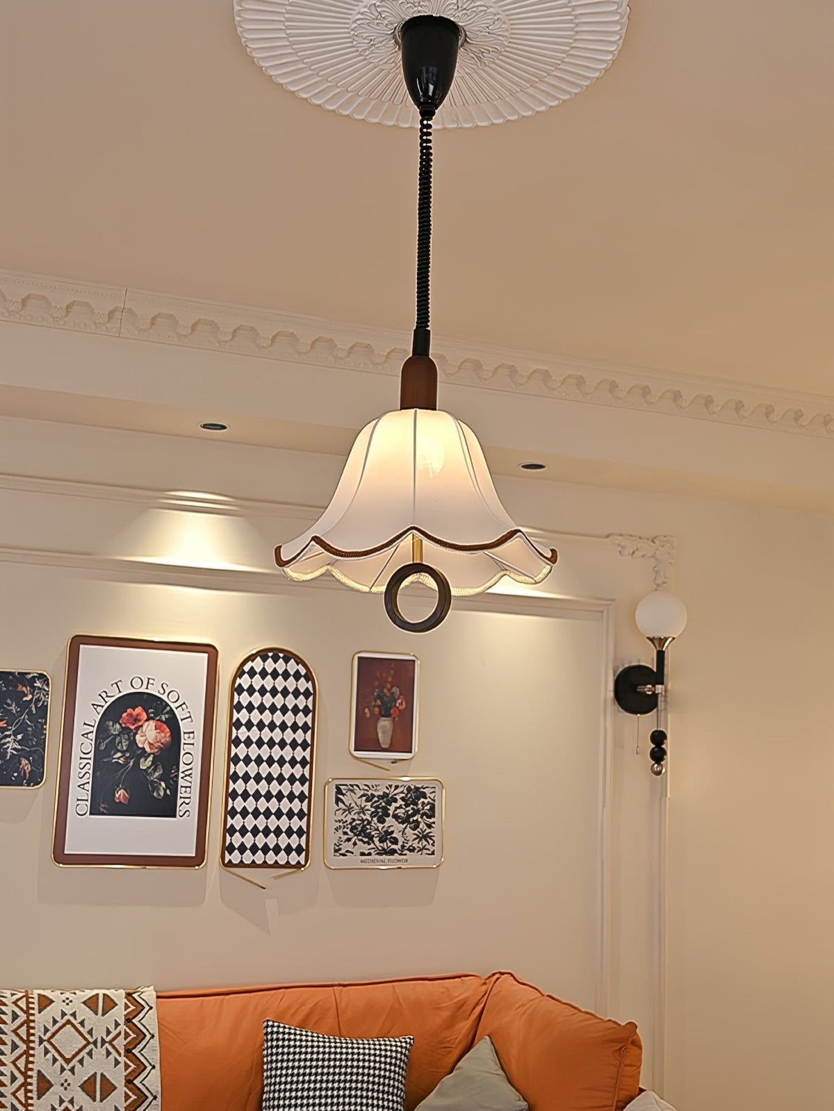 Eurvaryra klassieke elegantie hanglamp van textiel en hout